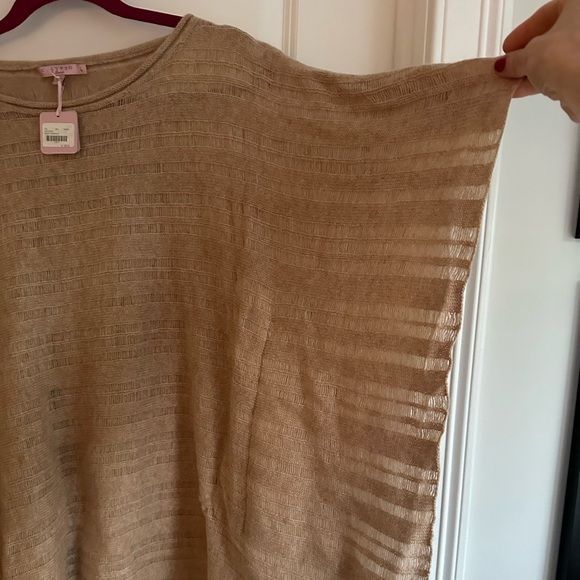 NWT Calypso St Barth Knit Poncho Sweater Bohemian Pullover Neutral Tan Large - Picture 5 of 6